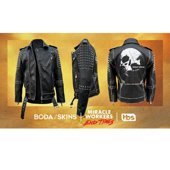 Boda Skins Studded Spike Black Leather Jacket for Miracle Workers TBS - sz XL - Picture 2 of 6